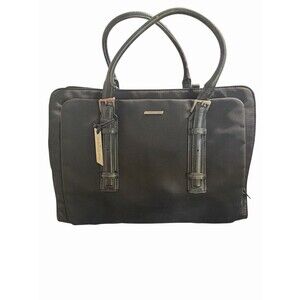 Francesco Biasia Black Satchel Handbag Nylon Leather Handles Work Bag Office